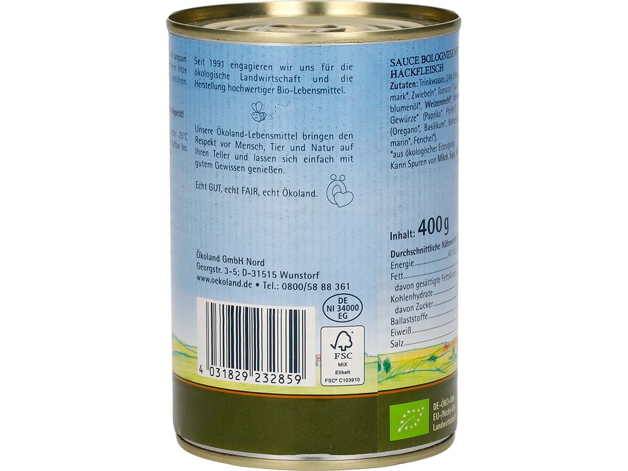 Ökoland Bio-Sauce Bolognese mit Hackfleisch, 400 g