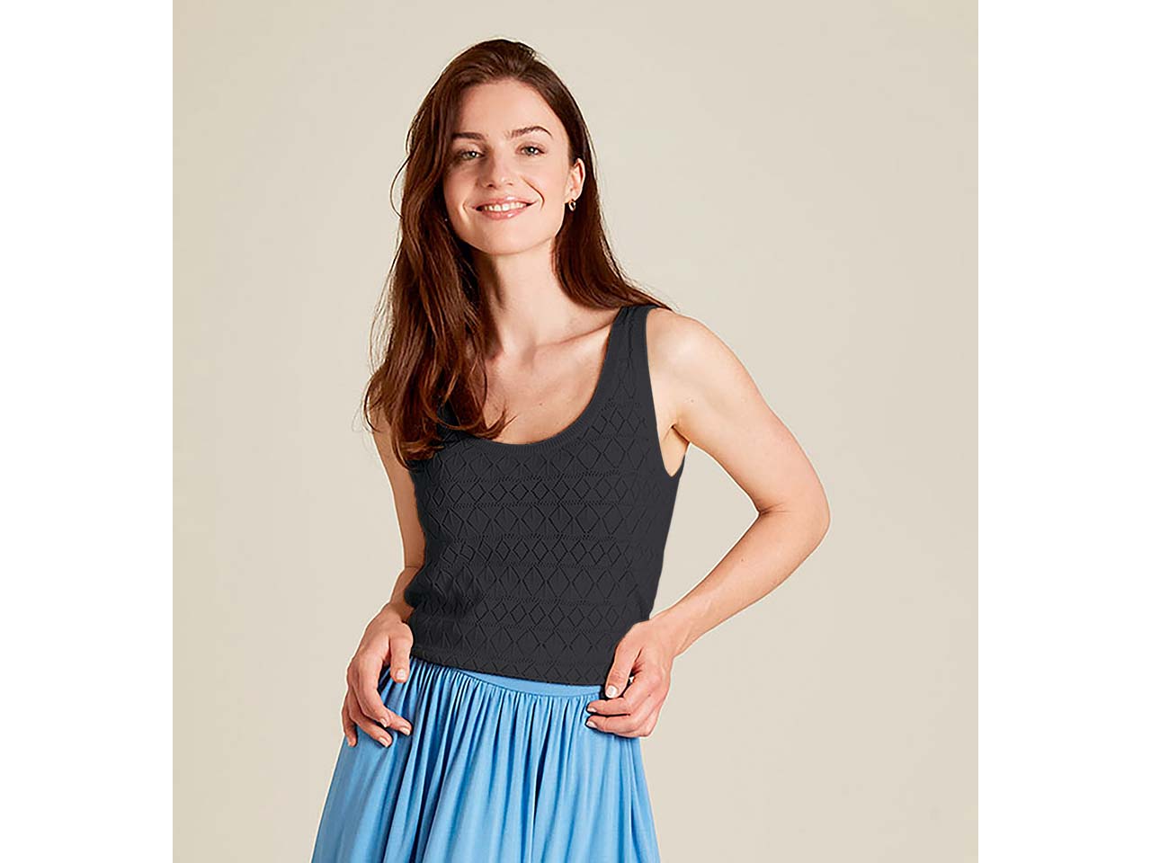 tranquillo Bio-Damen-Strick-Top mit Ajour-Spitze, black, Gr. S