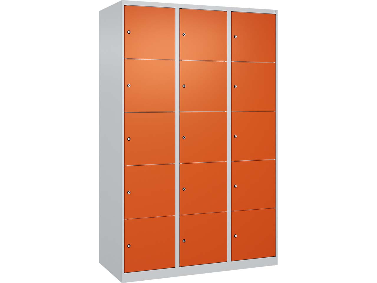 C+P Schließfachschrank Classic PLUS, 15 Fächer, 1850x1200x500mm, Lichtgrau/Reinorange