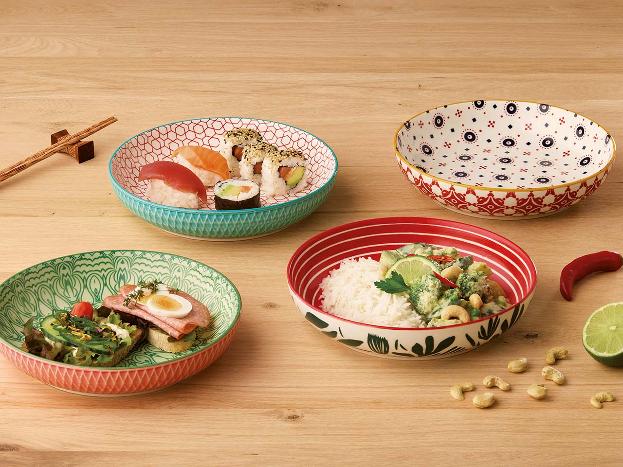 cilio Schale "AMICI" aus Porzellan mit Dekor, H 4,5 cm, Ø 21,5 cm, Rauten blau