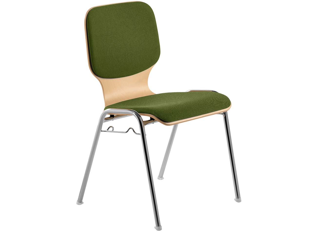 Besucherstuhl "2116" Buche lackiert, Gestell verchromt, Sitz und Rückenpolster farngrün
