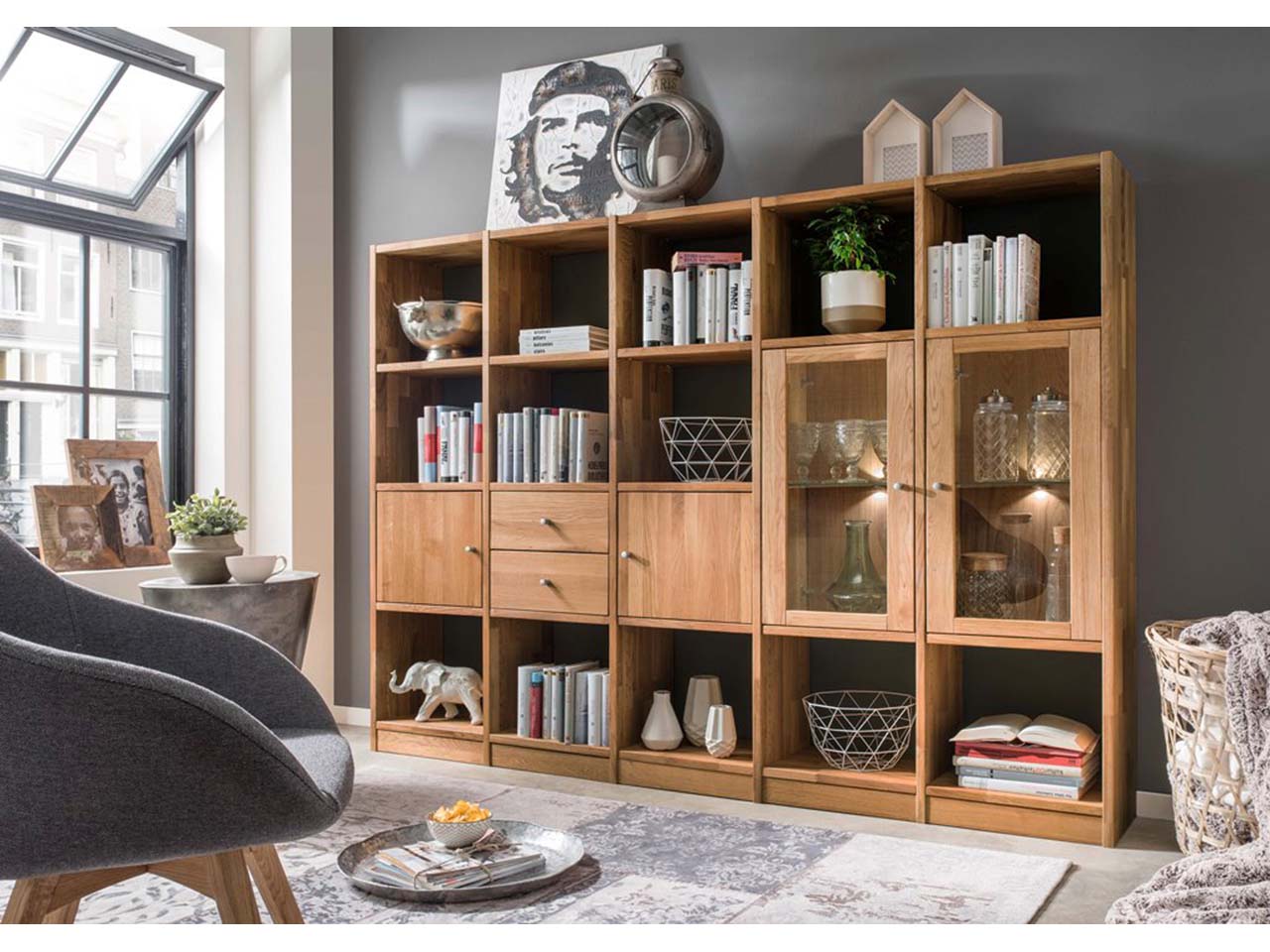 Regal "Grid 1" B 225 x T 34 x H 164 cm, Wildeiche geölt