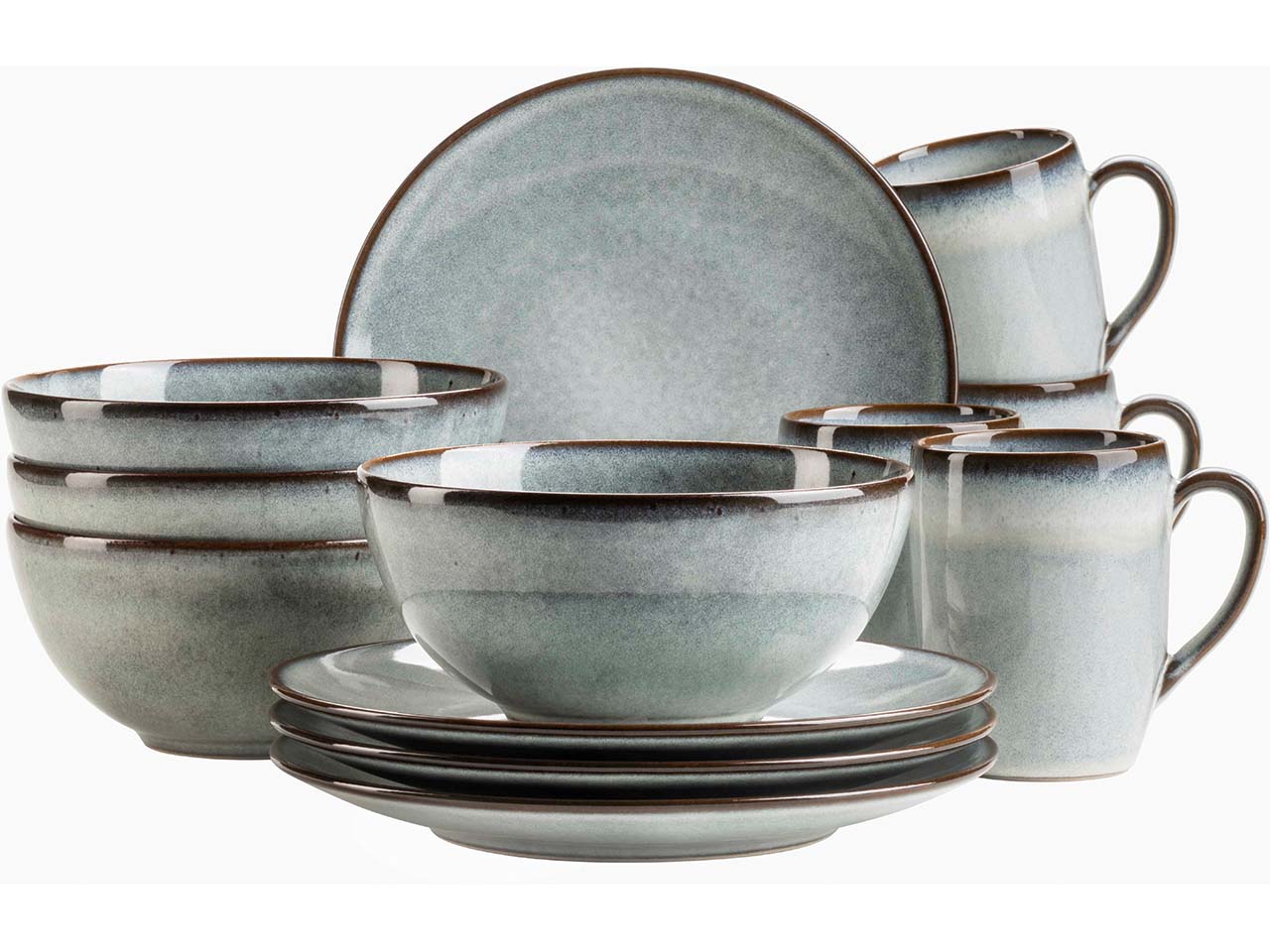 Mäser Frühstücksset 12-tlg. "Smoky's" Steinzeug, grün