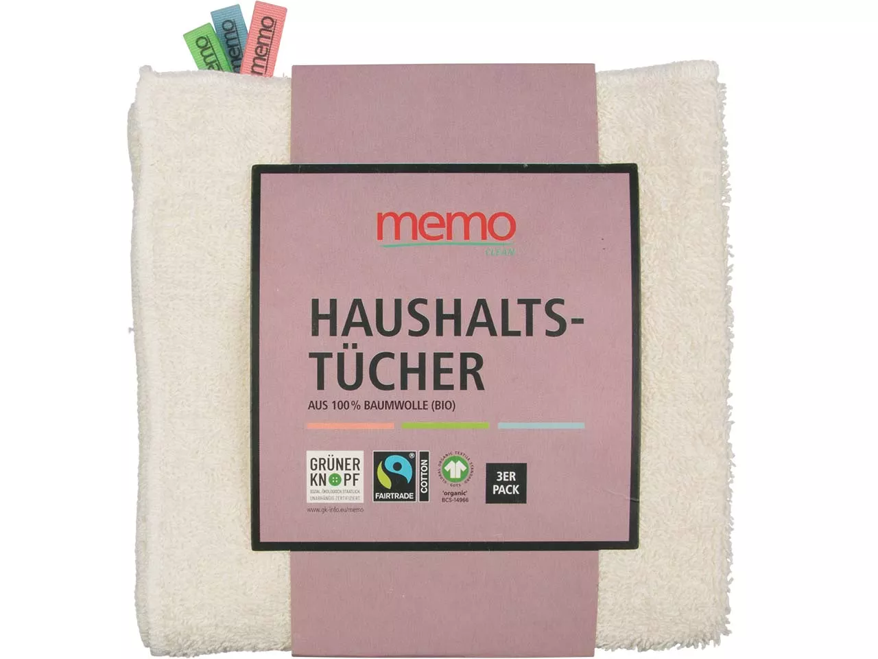 3er-Pack memo Haushaltsreinigungstuch mit Farbfähnchen