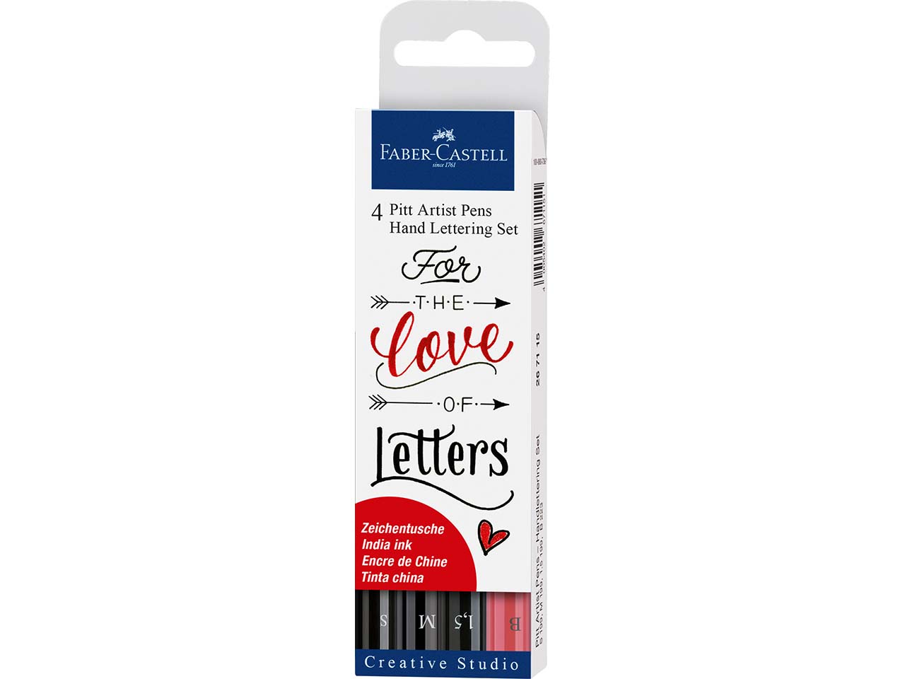 Faber-Castell Tuschestifte-Set, schwarz/rot, Pitt Artist Pen, Handlettering-Set, 4 Stk.