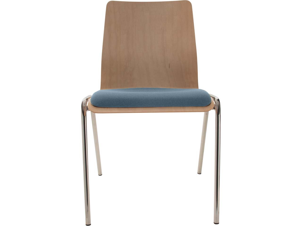Besucherstuhl "A1" Buche, Gestell verchromt, Sitzpolster stahlblau