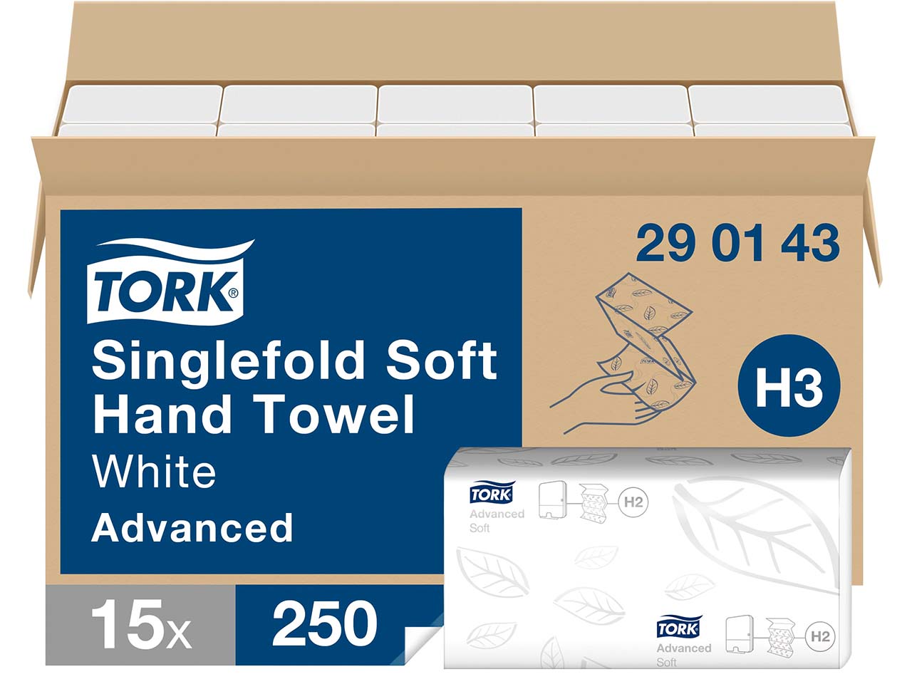 Tork Zickzack-Papierhandtücher Singlefold "Advanced Soft H3" 15 x 250 Blatt, 2-lagig