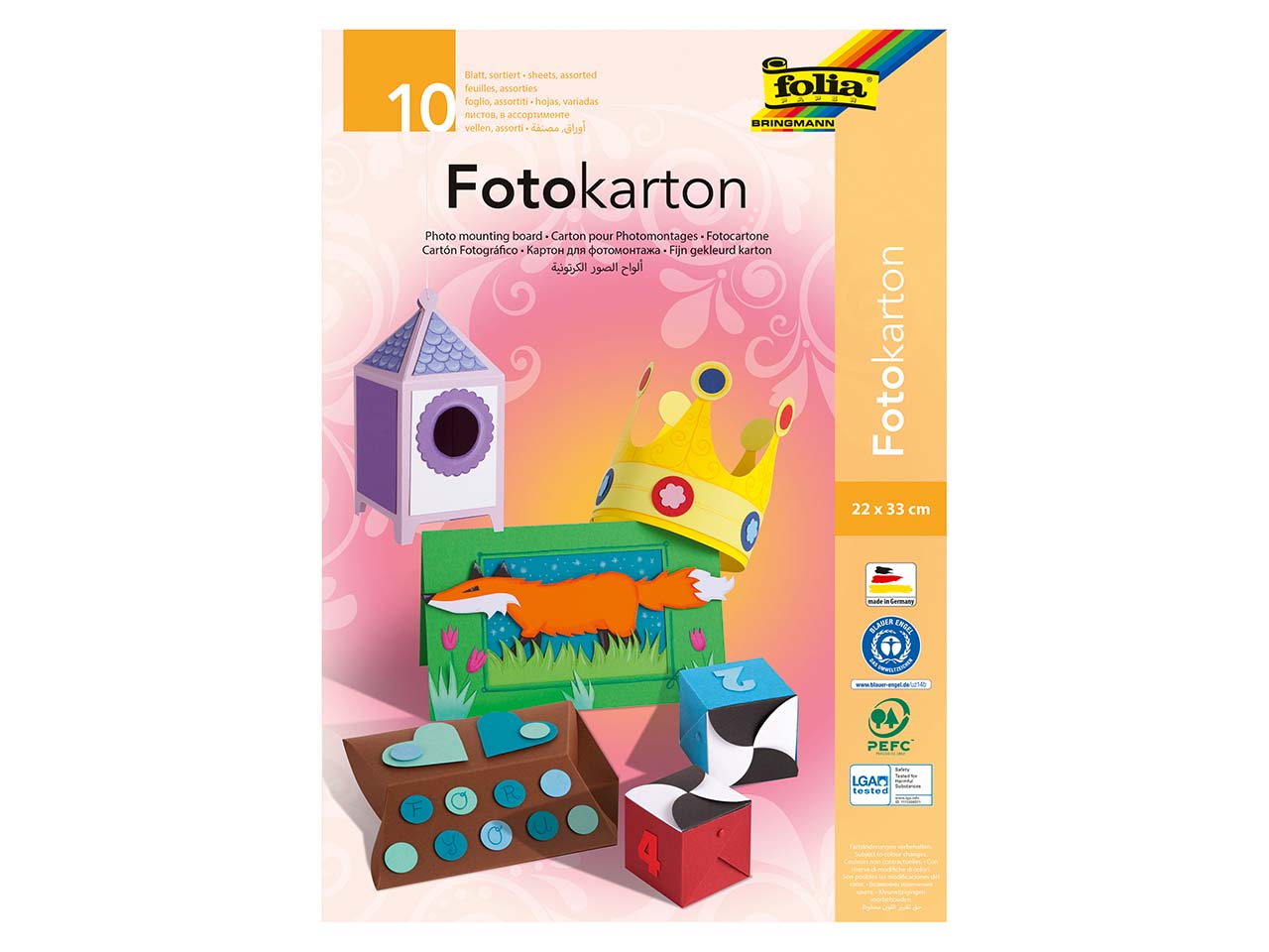 folia Fotokarton, sortierte Farben, 22 x 33 cm, 10 Blatt