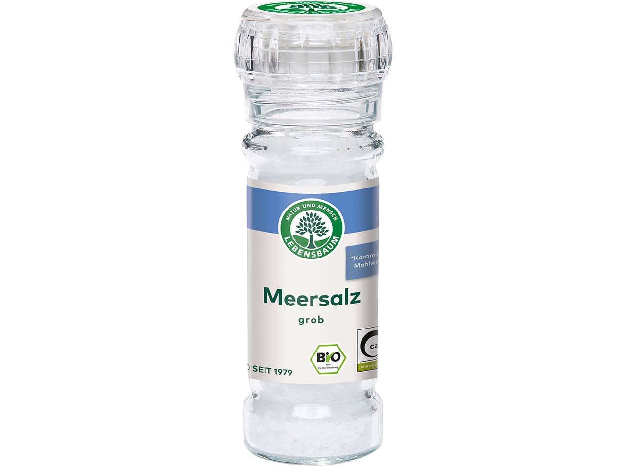 LEBENSBAUM Bio-Meersalz, grob in Glasmühle, 100 g