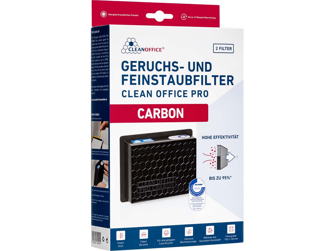 2er-Pack Clean Office Ozon- und Feinstaubfilter "CARBON" schwarz