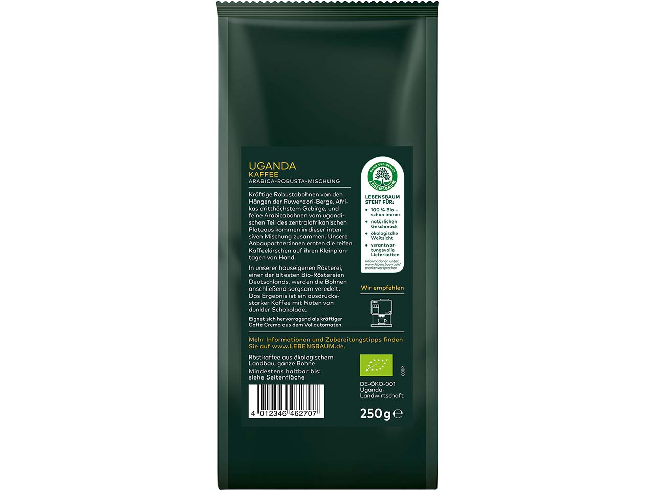 LEBENSBAUM Bio-Kaffee "Uganda" ganze Bohnen, 250 g