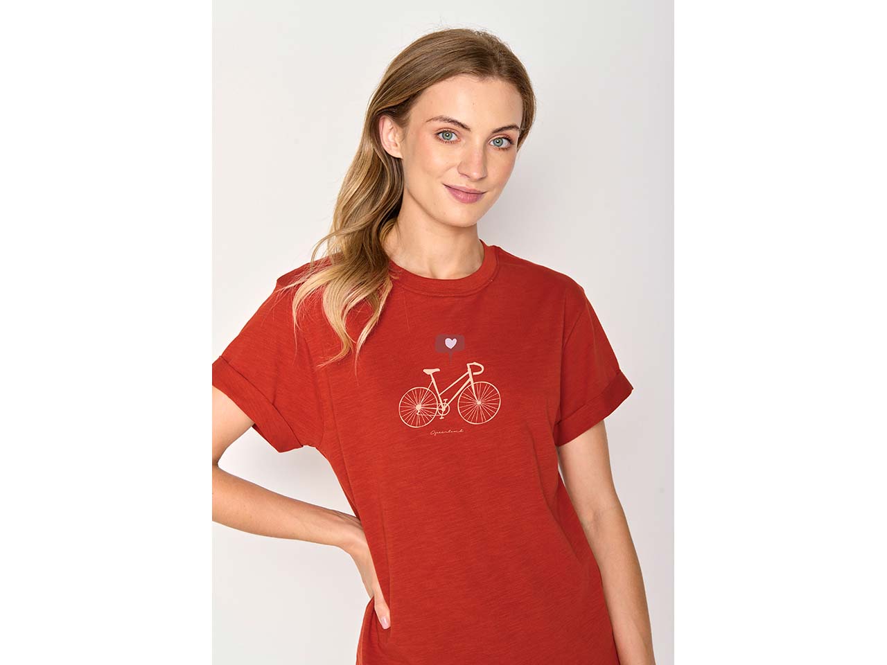 GREENBOMB Bio-Damen-T-Shirt "Bike Love" mit Rundhalsausschnitt, clay red, Gr. S