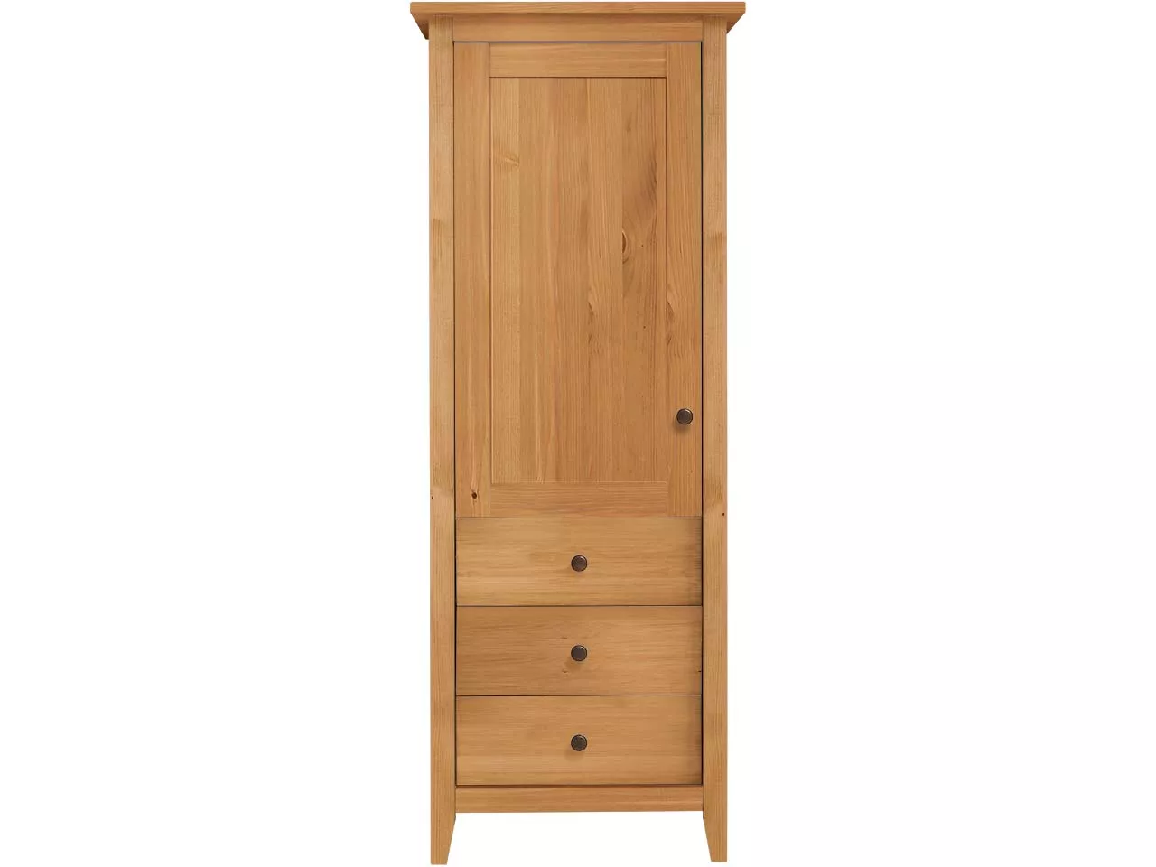 Highboard "Solvita" schmal, Holztür, 3 SL, B 58 x T 40 cm x H 150 cm, Kiefer gelaugt