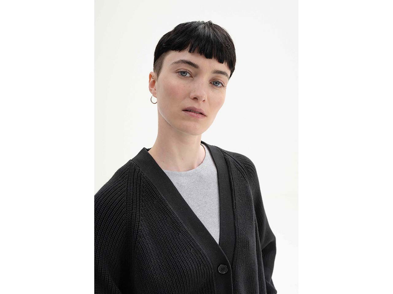 MELA Bio-Damen-Rippstrick-Cardigan 'BHUMA' mit Raglan-Ärmel, schwarz, Gr. S