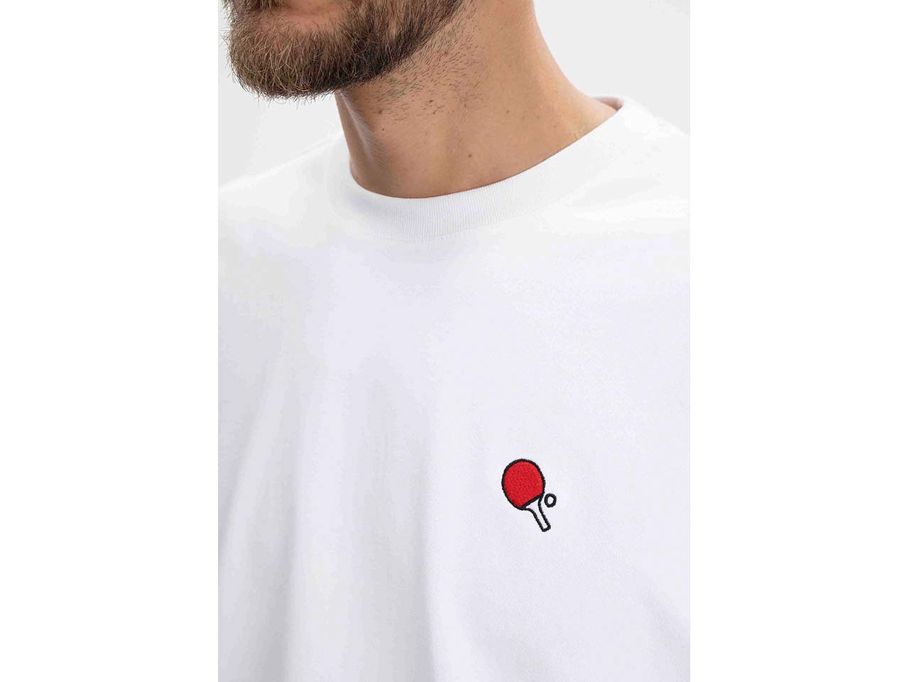 MELA Bio-Herren-T-Shirt "PRAVIN" mit Ping-Pong-Stickerei, weiß, Gr. M