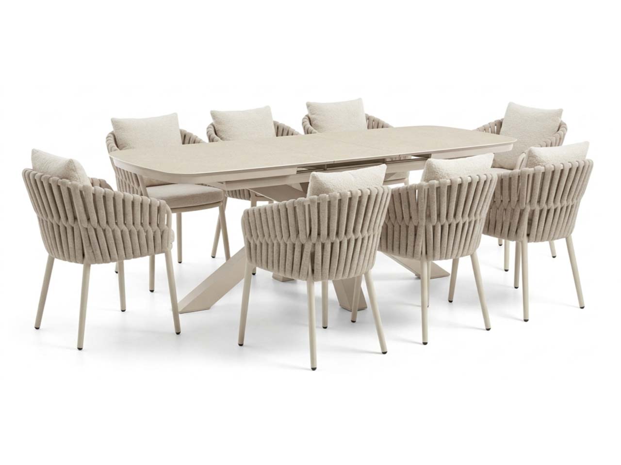 Gartenmöbel-Set "Torino" 9-tlg. 1 Tisch 180/220 x 100 cm, 8 Sessel, sand