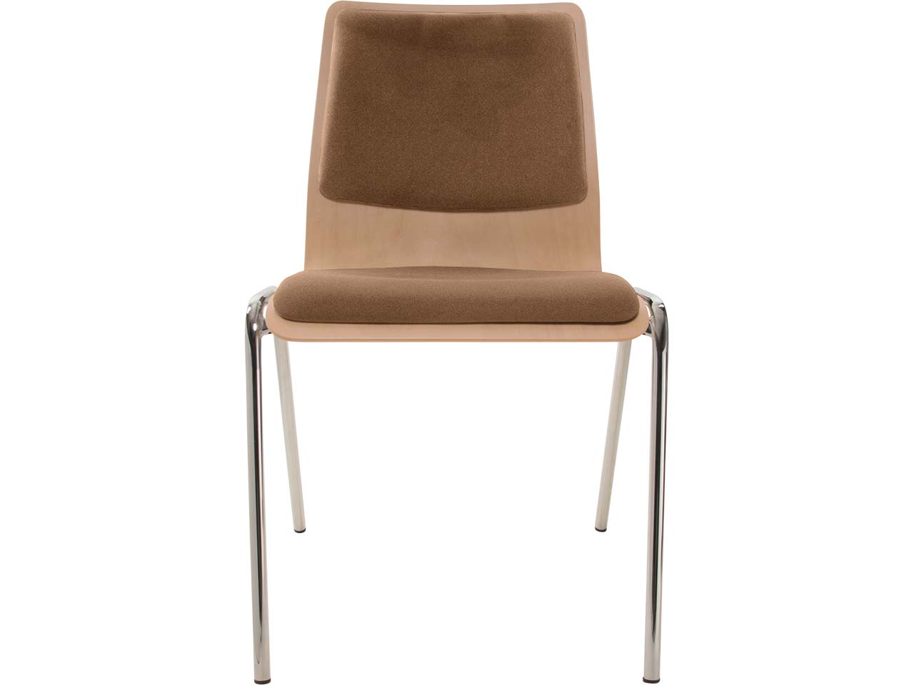 Besucherstuhl "A1" Buche lackiert, Gestell verchromt, Sitz- und Rückenpolster braun