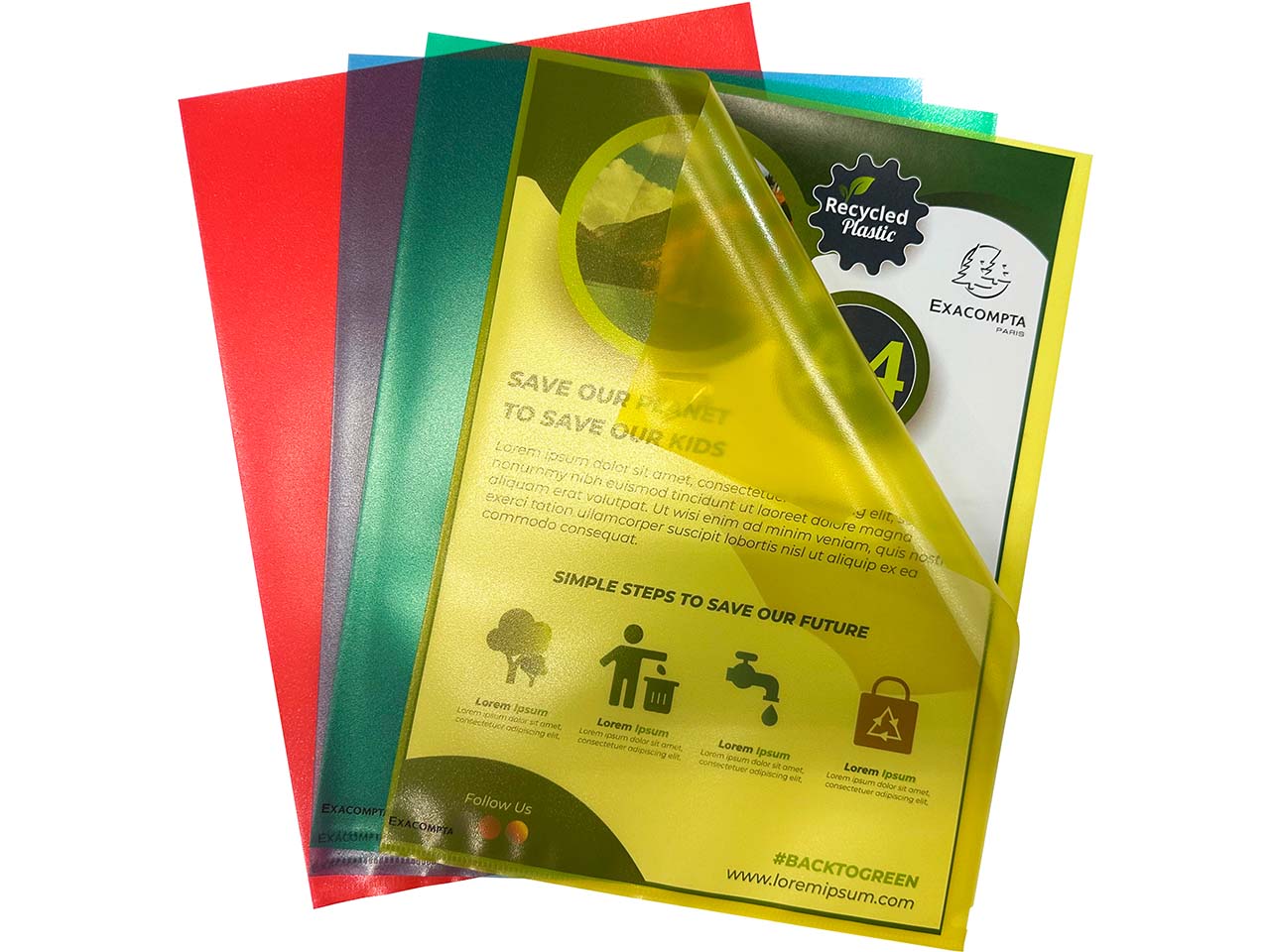 25 Exacompta Sichthüllen "Forever" Recycling-PP, DIN A4, 120µ, genarbt, farbig sortiert