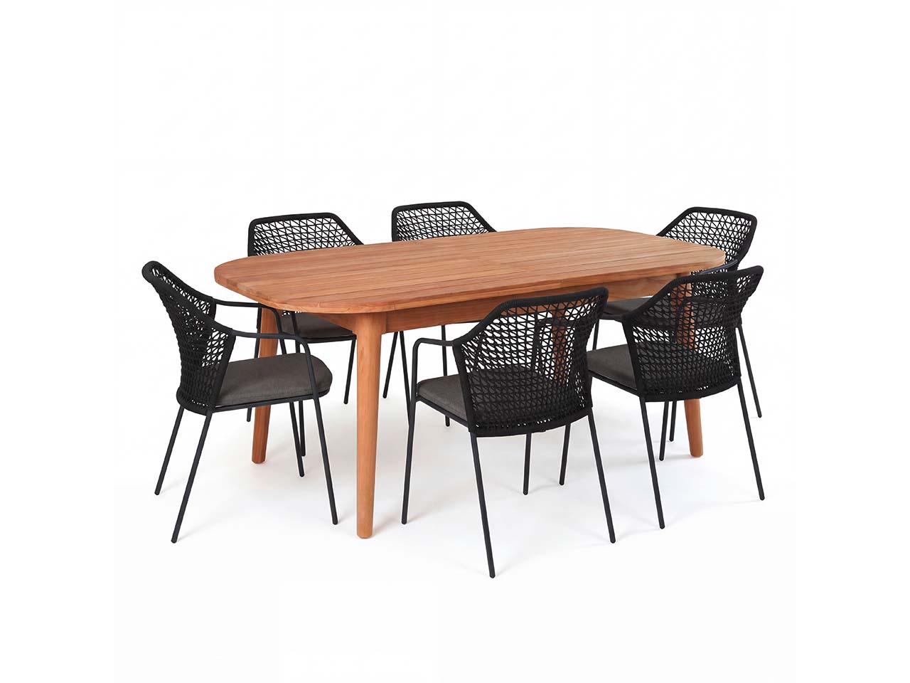 Gartenmöbel-Set "Madera & Burano" 7-tlg. 1 Tisch 180/240 x 100 cm, 6 Sessel, teak/anthrazi