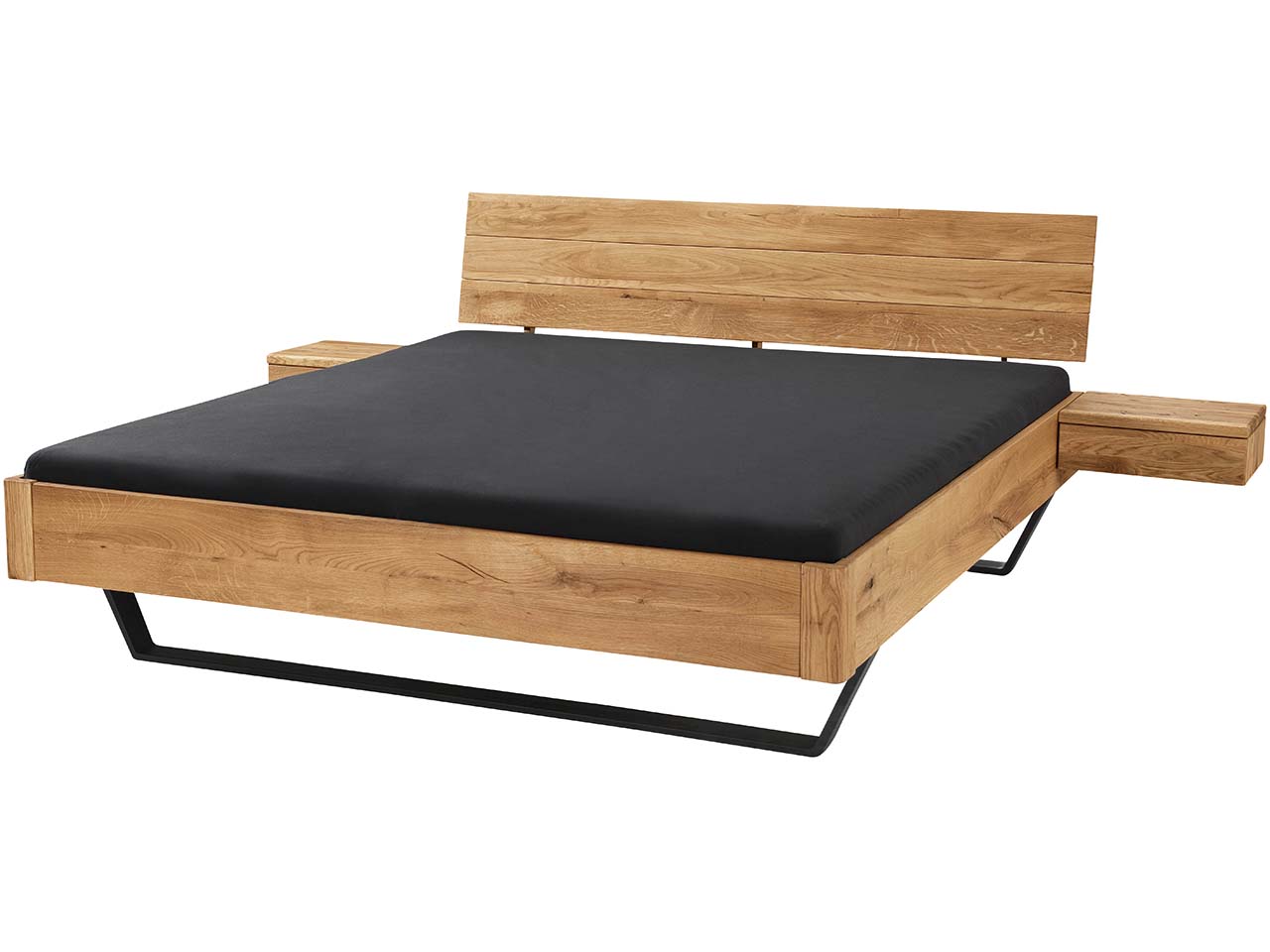 Massivholzbett 'Bolle' mit Metallkufen und Kopfteil, 180 x 200, Wildeiche