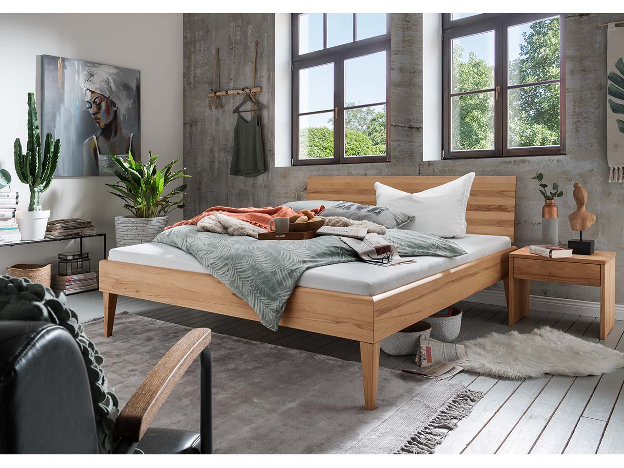 Forestales Massivholzbett "Riverside" 160 x 200 cm, Kopfteil I, Kernbuche