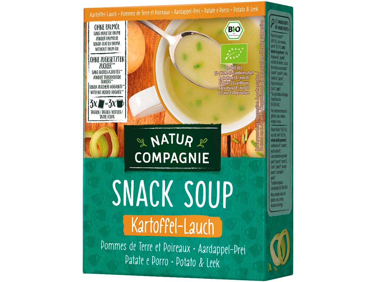 Natur Compagnie Bio-Kartoffel-Lauchcremesuppe 'Snack Soup', Kartoffel-Lauch, 3 x 20 g