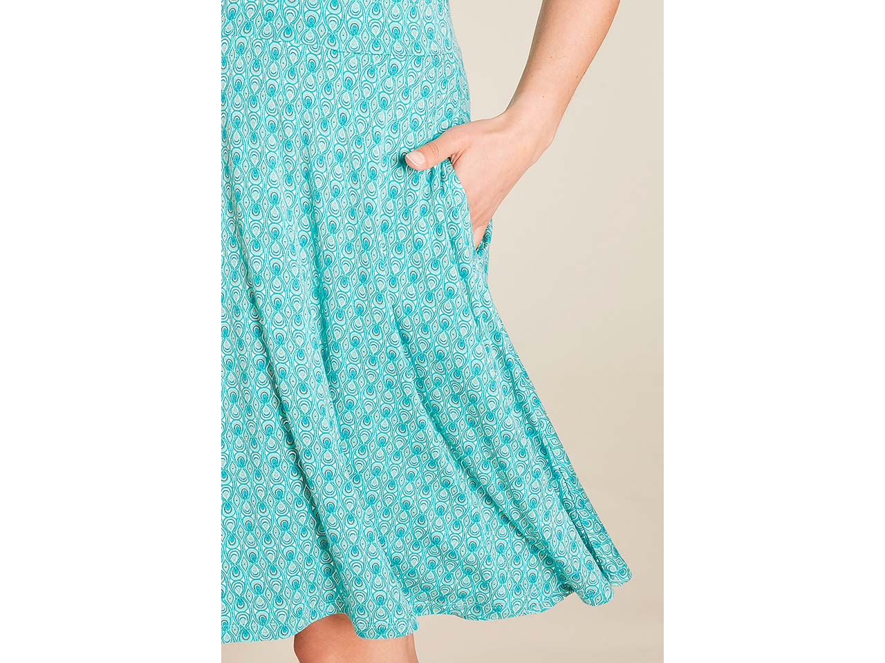 tranquillo Damen-Mini-Kleid mit weitgeschnittenem Rockteil und Taschen, lagoon, Gr. S
