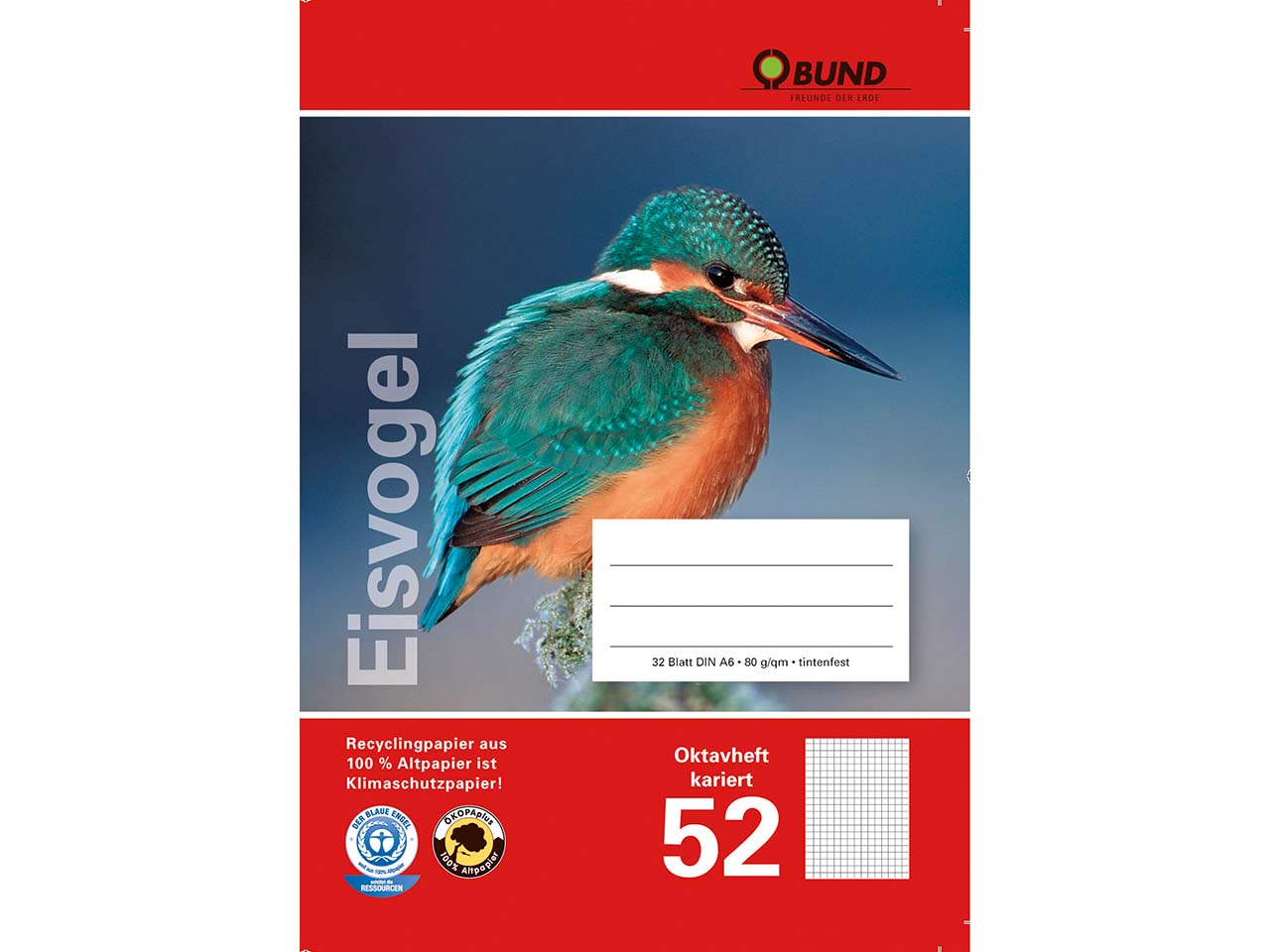 BUND Oktavheft A6 kariert, Lineatur 52