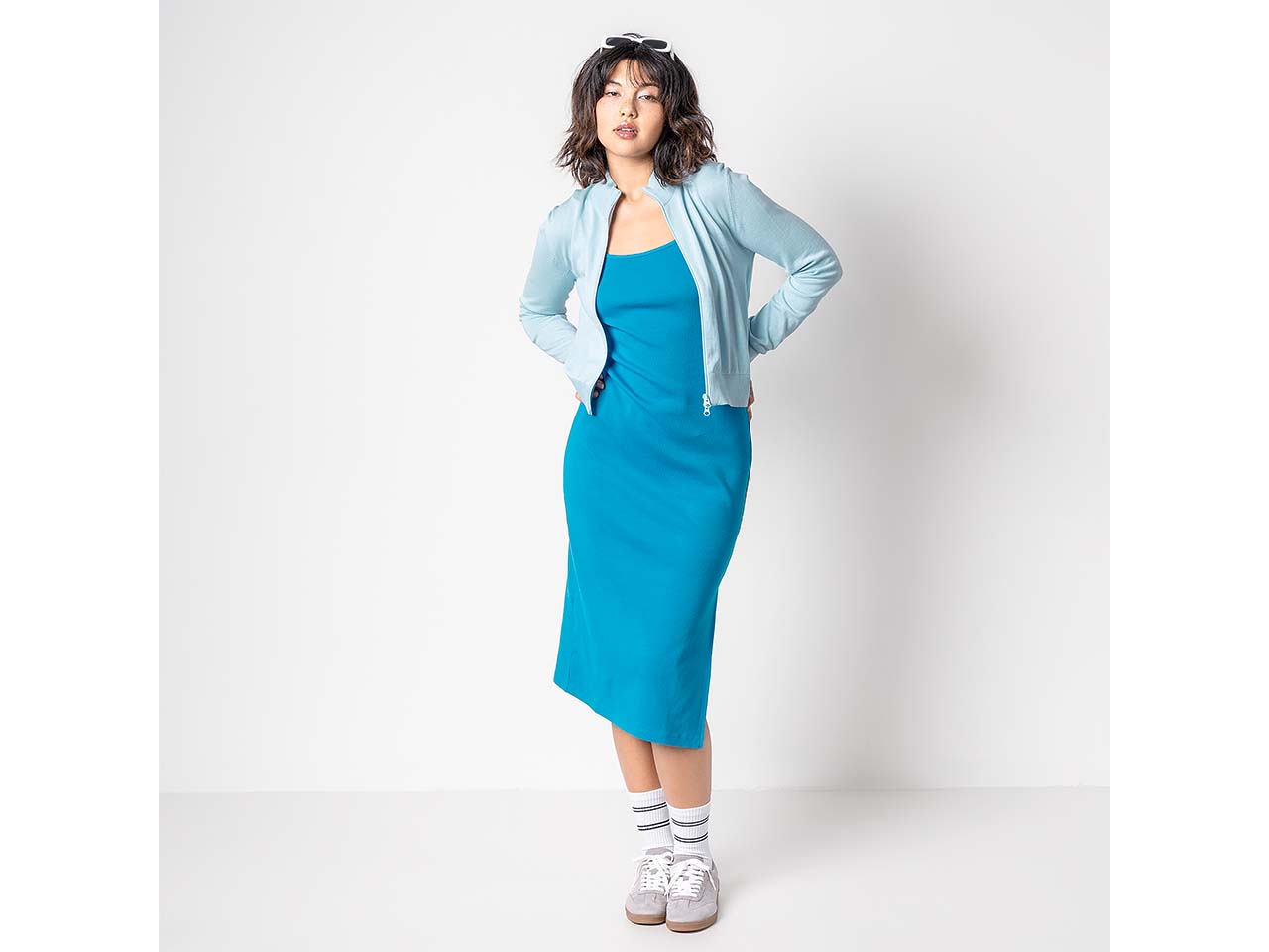 trueStory Bio-Damen-Midi-Kleid 'FRAYA' mit Bindeträgern, ocean blue, Gr. S