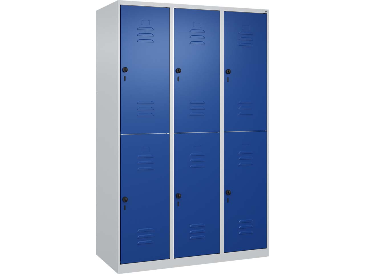 C+P Doppelstock-Spind Classic PLUS, 6 Fächer, 1850x1200x500mm, Lichtgrau/Enzianblau