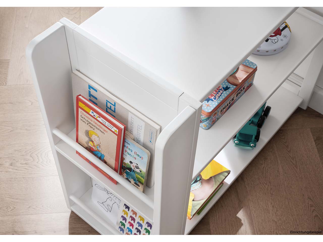 Kinderregal "Montessori" B90xT38xH75cm, Bücherregal seitlich, Buche weiß