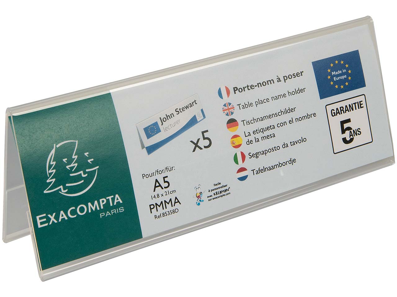 5er Pack Exacompta Tischnamensschilder "Exacryl" horizontal, aus PMMA, DIN A5 quer