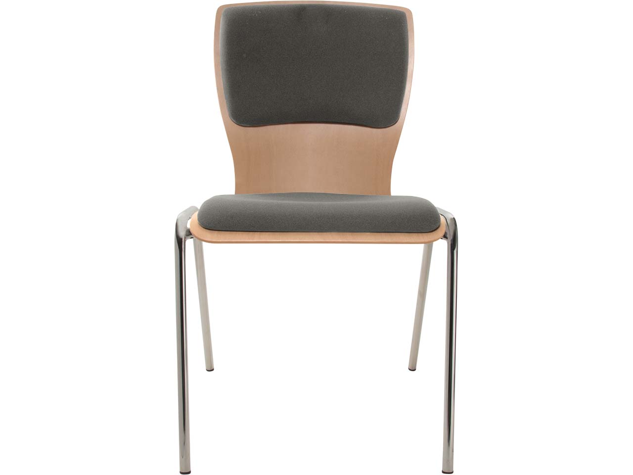 Besucherstuhl "A29" Buche lackiert, Gestell verchromt, Sitz- und Rückenpolster grau