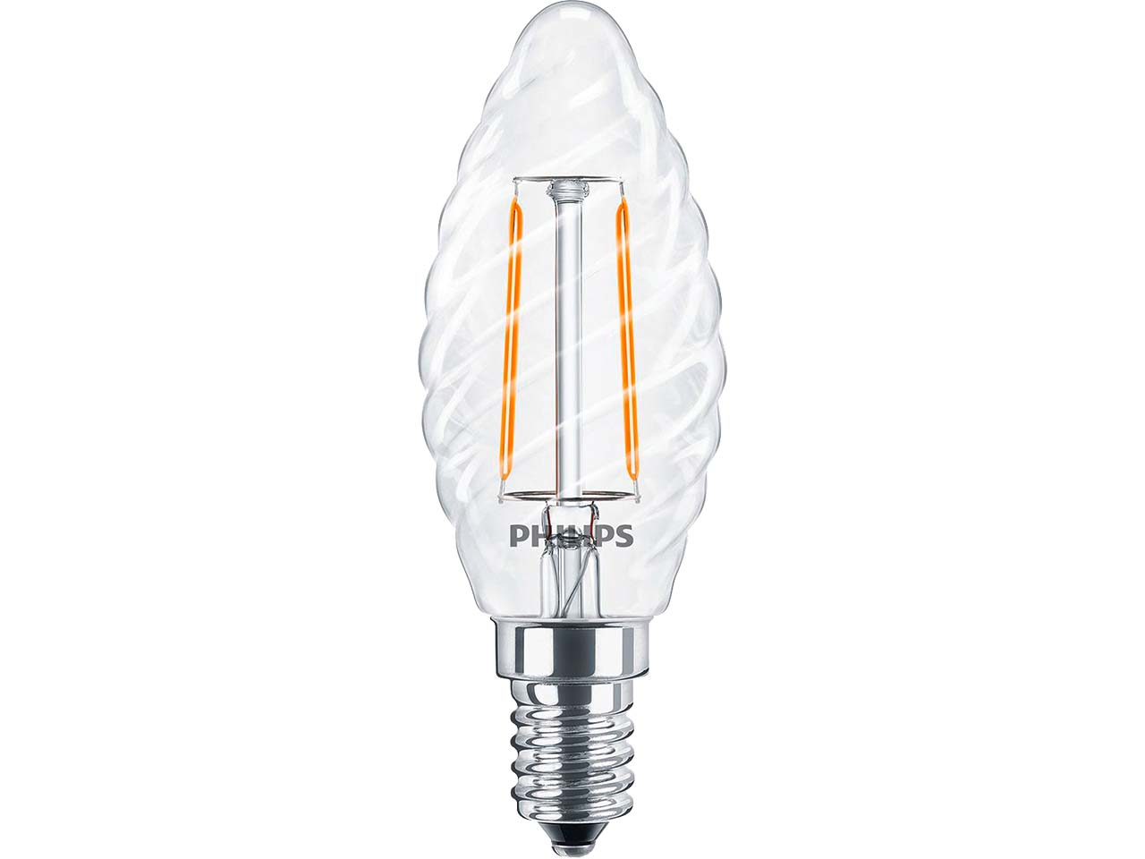 Philips LED-Lampe "CorePro Candle", 2 W, E14, 250 lm, 2.700 K, gedreht, klar