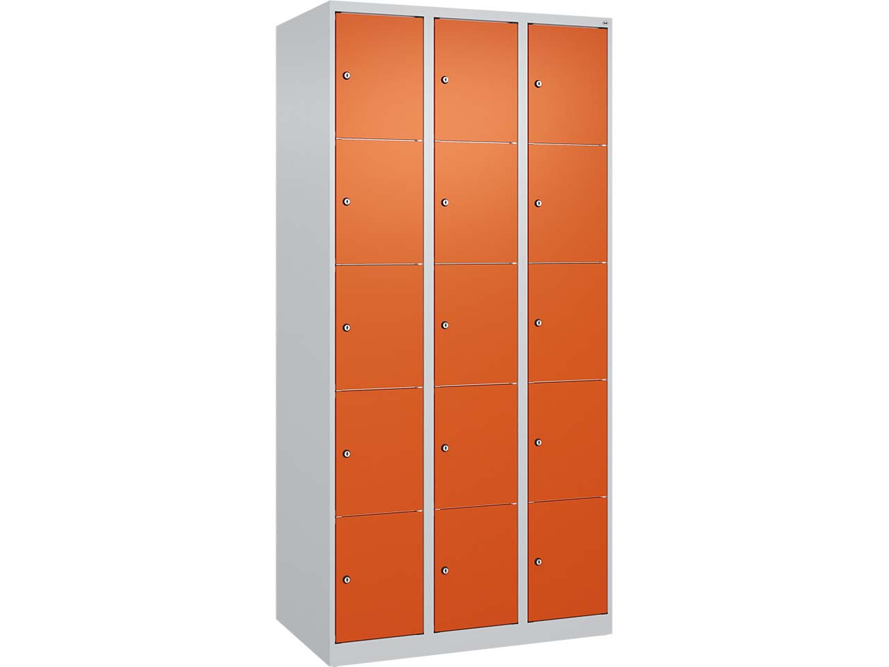 C+P Schließfachschrank Classic PLUS, 15 Fächer, 1850x900x500mm, Lichtgrau/Reinorange