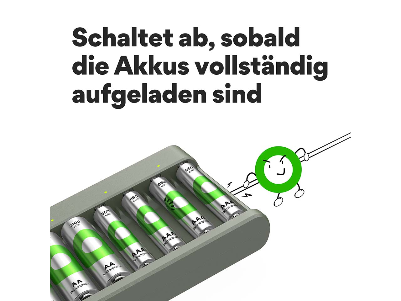 GP Battery USB Ladegerät "E821U" inkl. 4 x AA mit je 2.000 mAh und 4 x AAA mit je 850 mAh