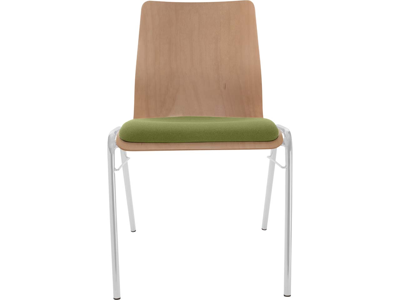 Besucherstuhl "A1" Buche, Gestell silber, Steg, Sitzpolster hellgrün