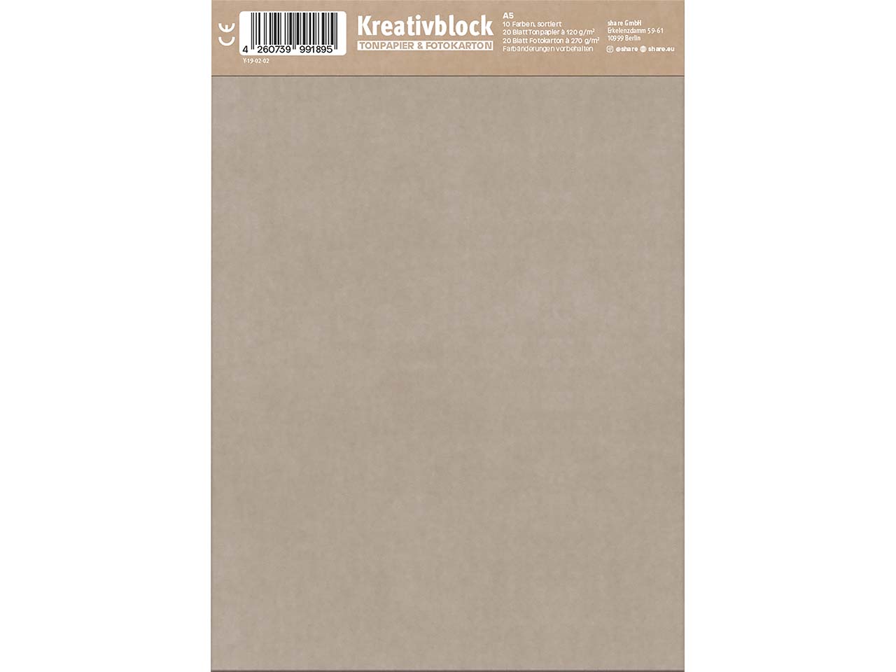 share Tonpapier und Fotokarton "Kreativblock" DIN A5, 40 Blatt, farbig sortiert