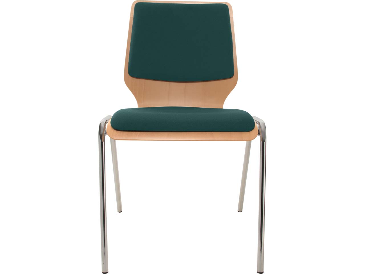 Besucherstuhl "A2" Buche lackiert, Gestell verchromt, Sitz- und Rückenpolster dunkelgrün