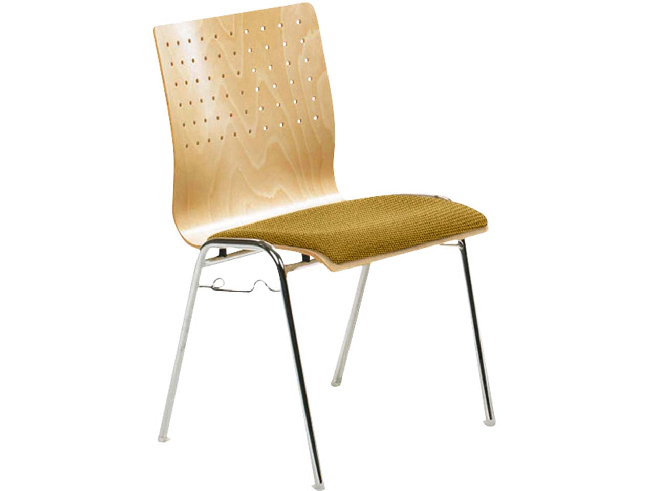 Besucherstuhl "2118" Buche lackiert, Gestell verchromt, Sitz gepolstert gelb