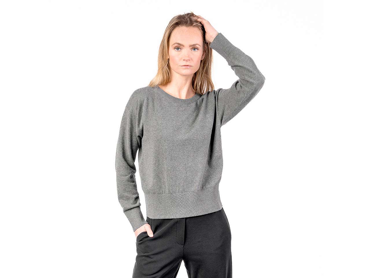 Living Crafts Bio-Damen-Pullover 'UNDINE' mit Rippbündchen, grey melange, Gr. S