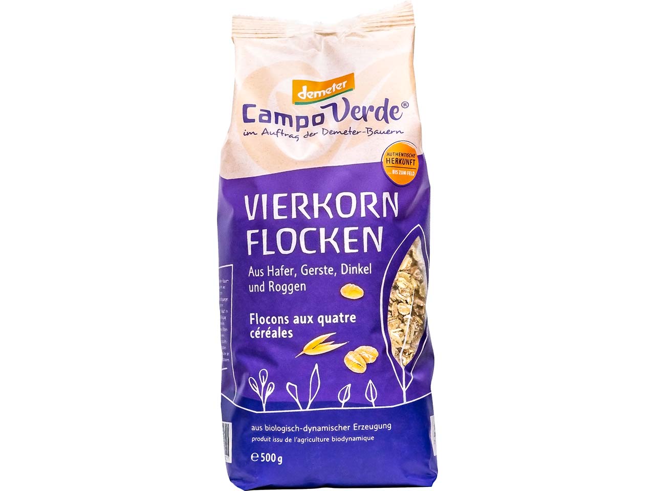 Campo Verde Bio-Vierkornflocken aus Hafer, Gerste, Dinkel und Roggen, 500 g