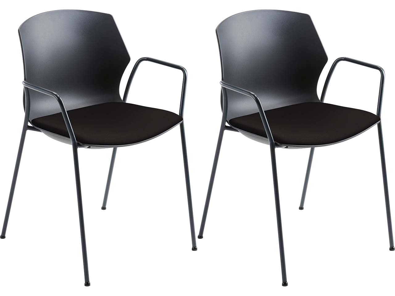 2x Besucherstuhl "2511" schwarz, mit Armlehnen, schwarz