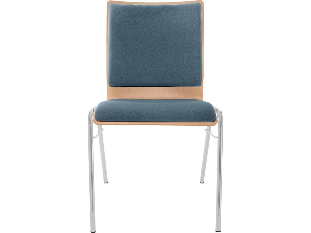 Besucherstuhl "A45" Buche lackiert, Gestell silber, Steg, Sitz- und Rückenpolster stahlbla