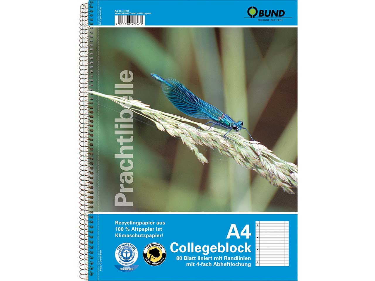 BUND Spiralblock DIN A4 lin. mit 2 Randlinien