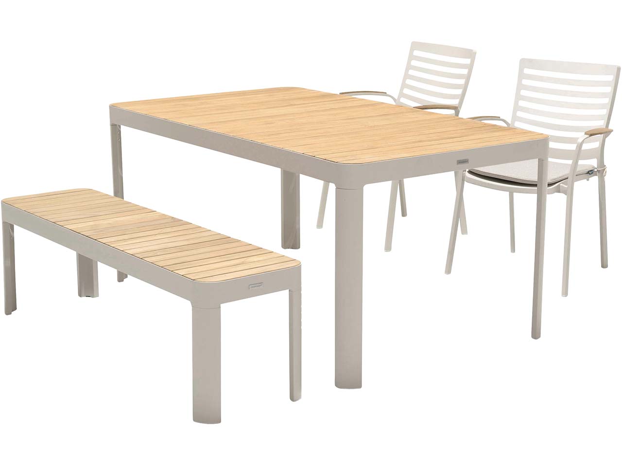 Gartenmöbel-Set "Portals" 2 Stühle, 1 Bank 143, 1 Tisch 161 x 95, ecru