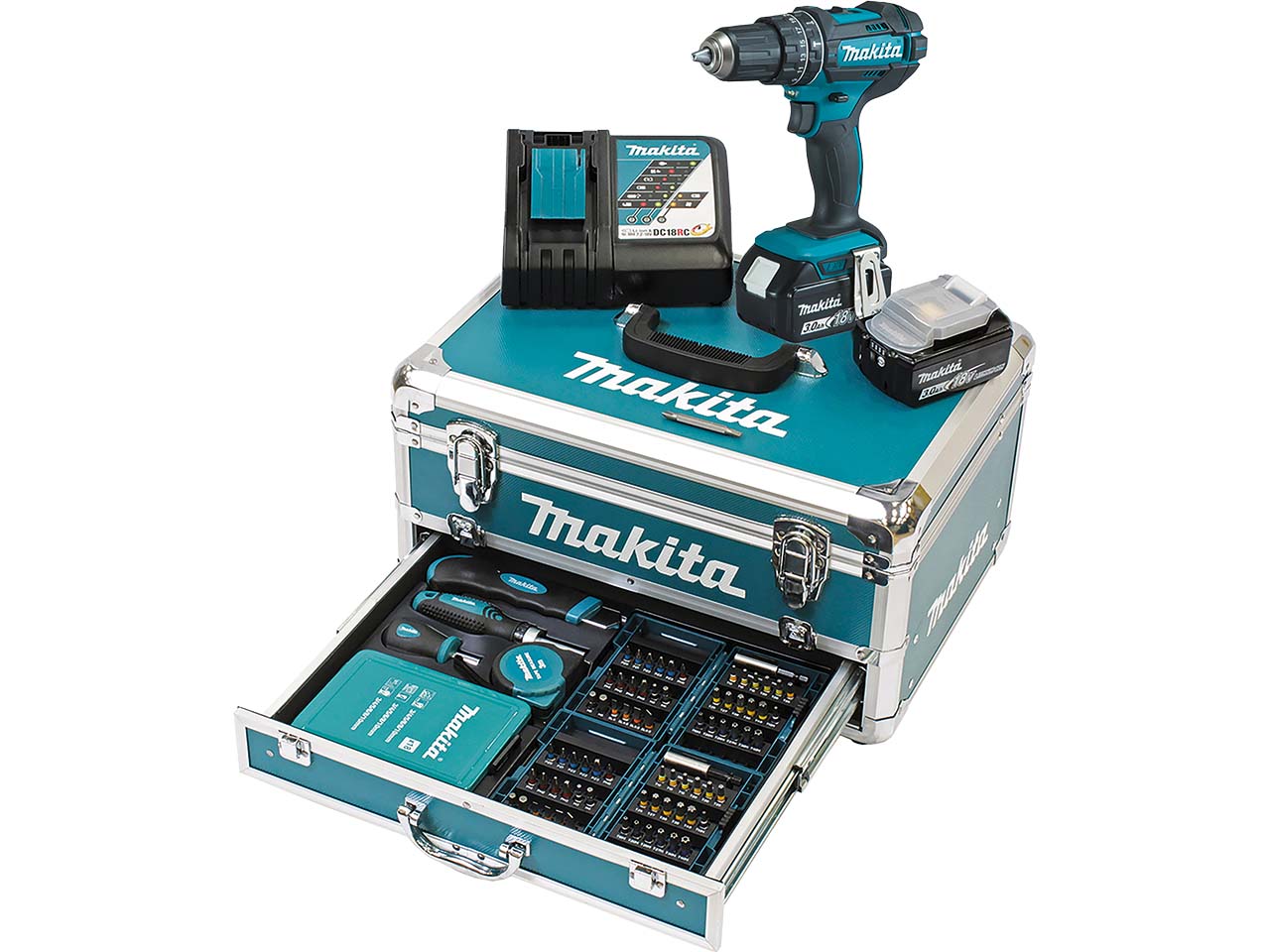 Makita Akku-Schlagbohrschrauber-Set "DHP482RFX9" 18V/3Ah 2 Akkus + Ladegerät