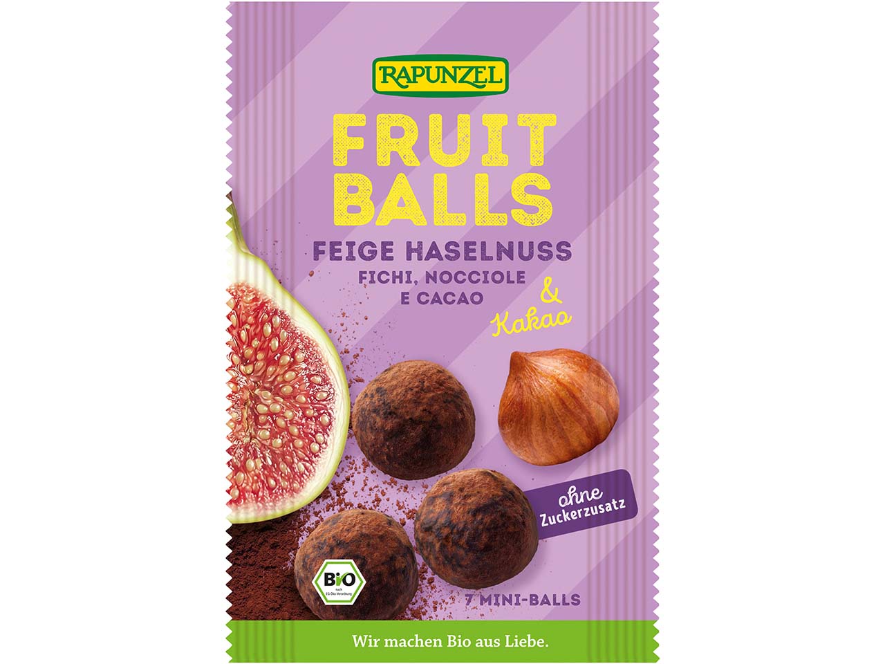 RAPUNZEL Bio-Fruchtkugeln Feige-Haselnuss und Kakao, Fruit Balls, 49 g