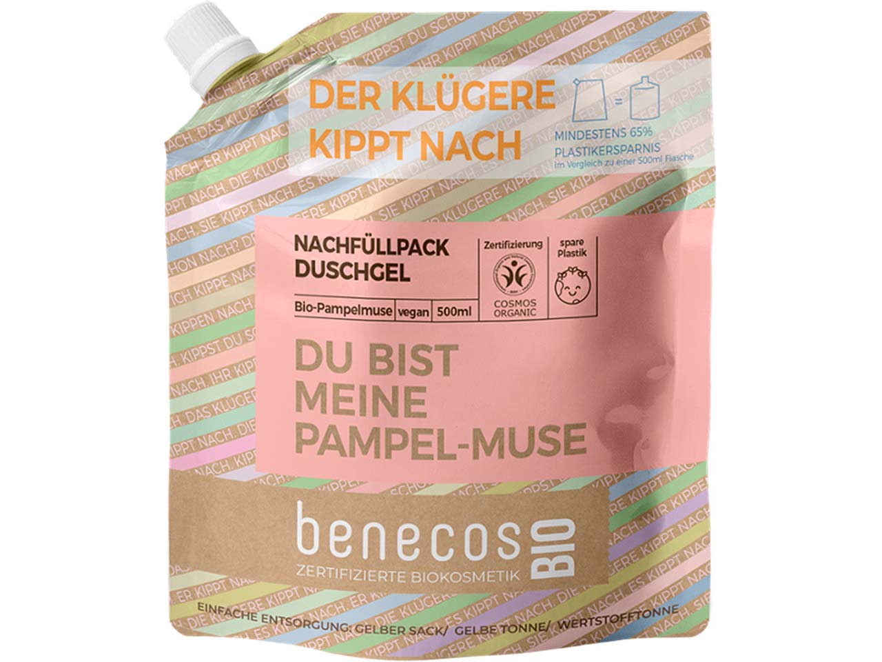 benecos Bio-Duschgel-Nachfüllbeutel mit Bio-Pampelmuse, 500 ml