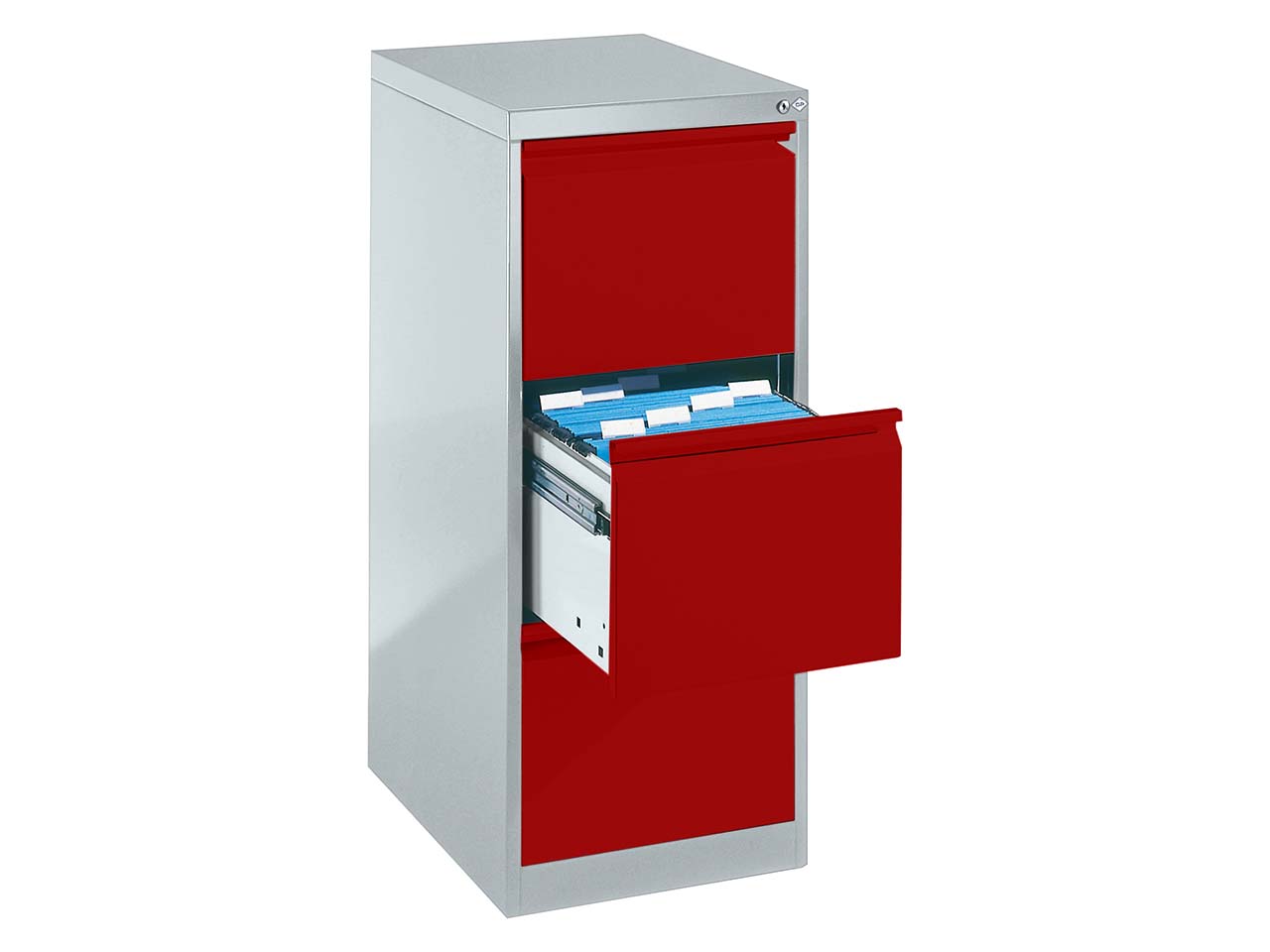 Hängeregistraturschrank einbahnig, 3 Schubladen, lichtgrau/rubinrot